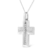 .925 Sterling Silver Prong-Set Diamond Accent Bold Cross 18