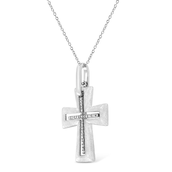 .925 Sterling Silver Prong-Set Diamond Accent Cross 18