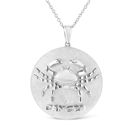 .925 Sterling Silver Diamond Accent Cancer Zodiac Design 18" Pendant Necklace Medallion (K-L Color, I1-I2 Clarity)-0