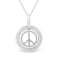 925 sterling silver peace sign pendant necklace with diamond accent stone