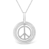 925 sterling silver peace sign pendant necklace with diamond accent stone thumbnail 1