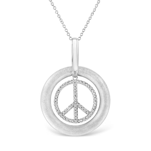 Matte Finish .925 Sterling Silver Diamond Accent Dancing Peace Sign 18