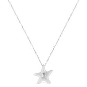 .925 Sterling Silver Prong-Set Diamond Accent Starfish Pendant Necklace (I-J Color, I1-I2 Clarity) - Size 18