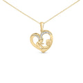 Gold Vermeil Diamond Accent Mom and Child Heart Pendant Necklace-0
