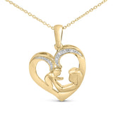 Gold Vermeil Diamond Accent Mom and Child Heart Pendant Necklace-1 thumbnail 2