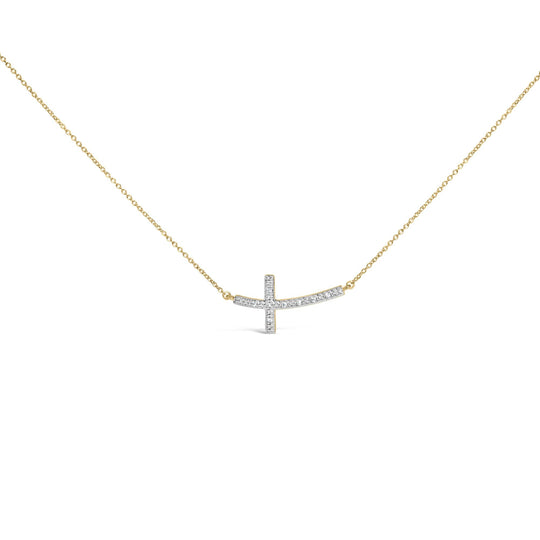 Gold Vermeil Diamond Accent Cross Bar Necklace-0