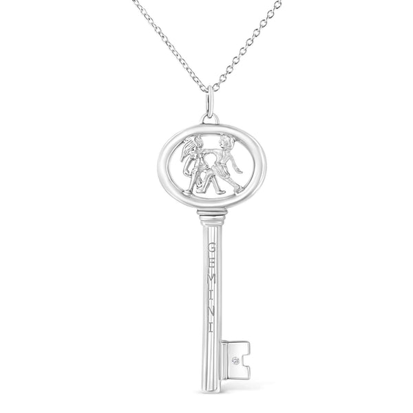 .925 Sterling Silver Diamond Accent Zodiac Key 18
