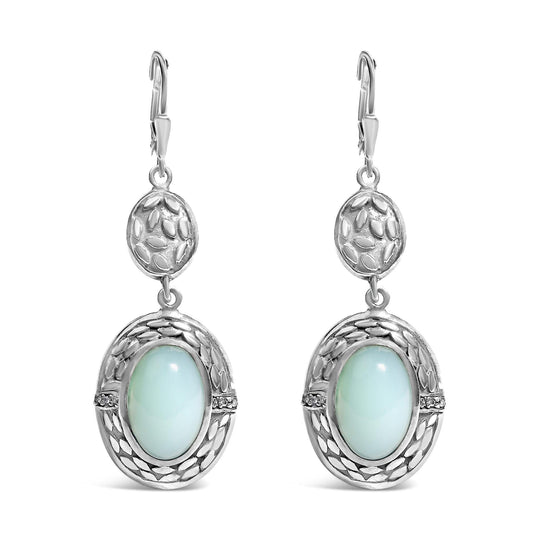 925 sterling silver drop earrings with chalcedony and diamond accent stones