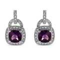 925 sterling silver earrings with cushion amethyst and diamond halo accents