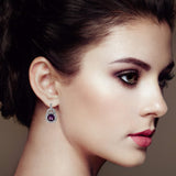 .925 Sterling Silver 8MM Natural Cushion Shaped Amethyst and Diamond Accent Halo with Push Back Dangle Earrings (I-J Color, I2-I3 Clarity)-2 thumbnail 3