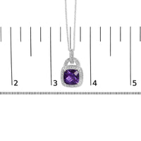 .925 Sterling Silver 10X10 MM Cushion Purple Amethyst and Diamond Accent Halo 18