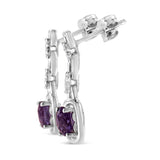 .925 Sterling Silver 6x6MM Cushion Shaped Natural Purple Amethyst and Diamond Accent Drop and Dangle Earrings (I-J Color, I1-I2 Clarity)-1 thumbnail 2