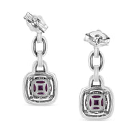 .925 Sterling Silver 6x6MM Cushion Shaped Natural Purple Amethyst and Diamond Accent Drop and Dangle Earrings (I-J Color, I1-I2 Clarity)
