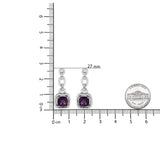.925 Sterling Silver 6x6MM Cushion Shaped Natural Purple Amethyst and Diamond Accent Drop and Dangle Earrings (I-J Color, I1-I2 Clarity)-4 thumbnail 5