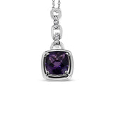925 sterling silver necklace with cushion amethyst and diamond accent stones thumbnail 1