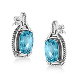 .925 Sterling Silver 14x10MM Cushion Cut Blue Topaz Gemstone and Diamond Accent Dangle Earring (I-J Color, I1-I2 Clarity)-3 thumbnail 4