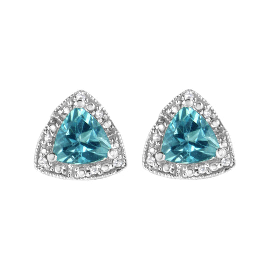 925 sterling silver ring with trillion blue topaz and diamond accent stones