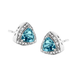 .925 Sterling Silver 6x6 mm Trillion Cut Blue Topaz Gemstone and Diamond Accent Stud Earring (I-J Color, I1-I2 Clarity)-3 thumbnail 4