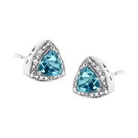 .925 Sterling Silver 6x6 mm Trillion Cut Blue Topaz Gemstone and Diamond Accent Stud Earring (I-J Color, I1-I2 Clarity)