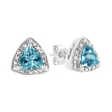.925 Sterling Silver 6x6 mm Trillion Cut Blue Topaz Gemstone and Diamond Accent Stud Earring (I-J Color, I1-I2 Clarity)-4 thumbnail 5
