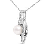 Sterling Silver 7mm Cultured Pearl and Diamond Accent Swirl Pendant Necklace-3 thumbnail 4