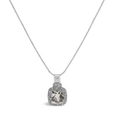 925 sterling silver necklace with cushion gray green amethyst and diamond halo thumbnail 1
