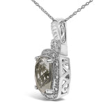 Sterling Silver Cushion Gray Green Amethyst and Diamond Accent Halo Pendant Necklace-3 thumbnail 4