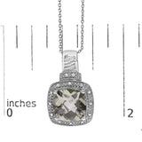 Sterling Silver Cushion Gray Green Amethyst and Diamond Accent Halo Pendant Necklace-4 thumbnail 5