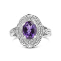 925 sterling silver ring with oval amethyst and round diamond accent stones