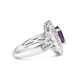 .925 Sterling Silver 9x7mm Oval Purple Amethyst and Round Diamond Accent Fashion Cocktail Ring (I-J Color, I1-I2 Clarity)-1 thumbnail 2