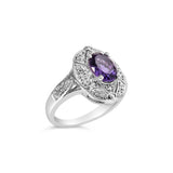 .925 Sterling Silver 9x7mm Oval Purple Amethyst and Round Diamond Accent Fashion Cocktail Ring (I-J Color, I1-I2 Clarity)-3 thumbnail 4