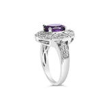.925 Sterling Silver 9x7mm Oval Purple Amethyst and Round Diamond Accent Fashion Cocktail Ring (I-J Color, I1-I2 Clarity)-4 thumbnail 5