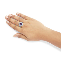 .925 Sterling Silver 9x7mm Oval Purple Amethyst and Round Diamond Accent Fashion Cocktail Ring (I-J Color, I1-I2 Clarity)