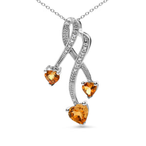 .925 Sterling Silver 3-Stone Heart Shape Citrine and Diamond Accent Spiral Drop 18