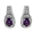 925 sterling silver drop earrings with oval purple amethyst and diamond accents