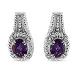 .925 Sterling Silver 8x6 MM Natural Oval Purple Amethyst Gemstone and Diamond Accent Art Deco Style Drop and Dangle Earrings (I-J Color, I1-I2 Clarity)-0 thumbnail 1
