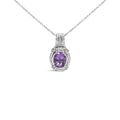 925 sterling silver drop pendant necklace with oval amethyst and round diamond accents