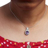.925 Sterling Silver 9x7mm Oval Purple Amethyst and Round Diamond Accent Fashion Drop Pendant 18 Inch Necklace (I-J Color, I1-I2 Clarity)-2 thumbnail 3
