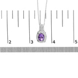 .925 Sterling Silver 9x7mm Oval Purple Amethyst and Round Diamond Accent Fashion Drop Pendant 18 Inch Necklace (I-J Color, I1-I2 Clarity)-4 thumbnail 5
