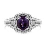 925 sterling silver ring with oval purple amethyst and diamond accent stones thumbnail 1