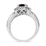 .925 Sterling Silver 9X7 Oval MM Purple Amethyst Solitaire and Diamond Accent Ring-3 thumbnail 4