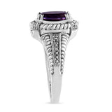 .925 Sterling Silver 9X7 Oval MM Purple Amethyst Solitaire and Diamond Accent Ring-4 thumbnail 5