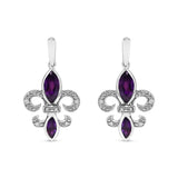 925 sterling silver earrings with marquise amethyst and diamond accent stones thumbnail 1
