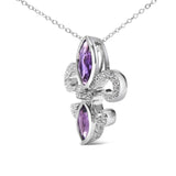.925 Sterling Silver Purple Amethyst Marquise and Diamond Accent Fleur De Lis Pendant Necklace (H-I Color, SI1-SI2 Clarity) - Size 18