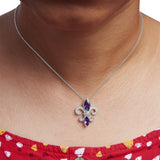 .925 Sterling Silver Purple Amethyst Marquise and Diamond Accent Fleur De Lis Pendant Necklace (H-I Color, SI1-SI2 Clarity) - Size 18