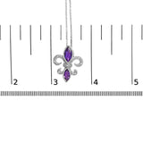 .925 Sterling Silver Purple Amethyst Marquise and Diamond Accent Fleur De Lis Pendant Necklace (H-I Color, SI1-SI2 Clarity) - Size 18