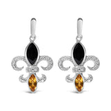 925 sterling silver earrings with marquise onyx, citrine, and diamond accent stones thumbnail 1