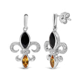 .925 Sterling Silver Marquise Cut Onyx and Citrine with Diamond Accent Fleur De Lis Drop Stud Earrings (H-I Color, SI1-SI2 Clarity)-1 thumbnail 2
