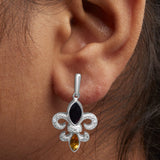 .925 Sterling Silver Marquise Cut Onyx and Citrine with Diamond Accent Fleur De Lis Drop Stud Earrings (H-I Color, SI1-SI2 Clarity)-2 thumbnail 3
