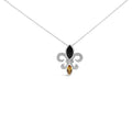 925 sterling silver fleur de lis necklace with marquise onyx, citrine and diamonds